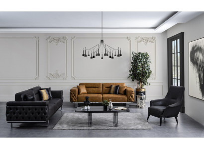 Chesterfield Sofa Set Sofa 431 Seater Faux Leather Sofas Black