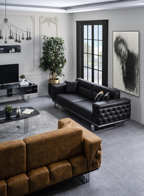 Three-seater sofa 3-seater sofas black faux leather living room luxury