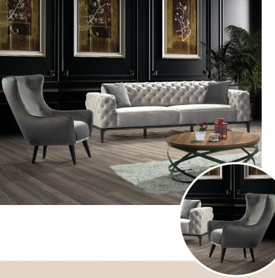 Chesterfield Sofa Set Sofa 3+1 Seater Fabric Gray Luxury Sofas White