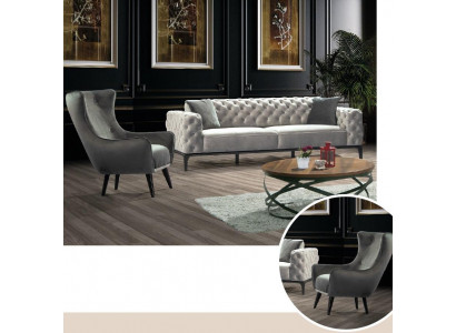 Chesterfield Sofa Set Sofa 3+1 Seater Fabric Gray Luxury Sofas White