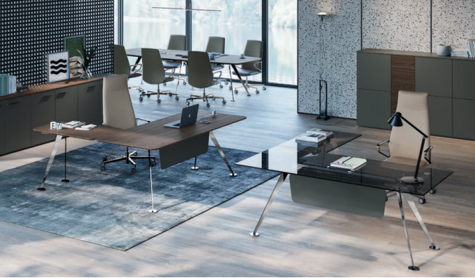 Corner desk, office desk, computer desk, office furniture, designer furniture, glass table, new