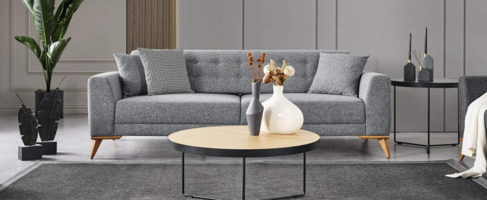Modern three-seater sofa gray couches luxury furniture in the living room 223cm