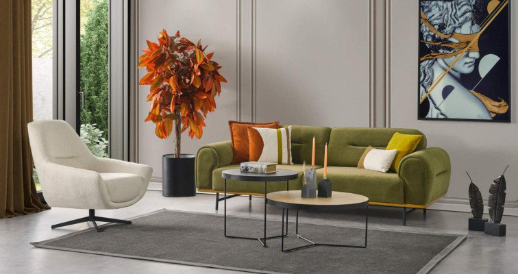 Modern sofa set 3 + 1 seater green couches design living room set 2-piece