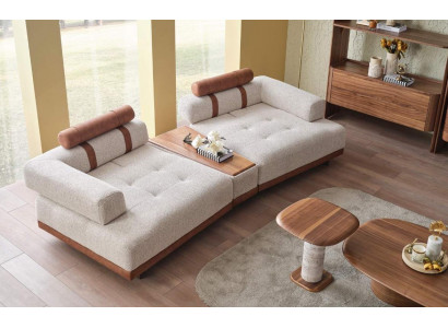 Modern beige sofa, 3-seat luxury living room furniture, design three-seater style, big XXL