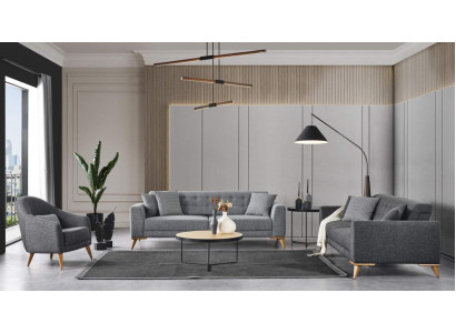 Stylish living room set 3-piece. Luxury furniture gray modern design 3+1 sofa
