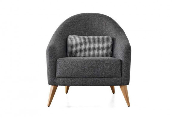 Designer soft armchair, gray color, luxury living room, upholstery, textile, lounge club.