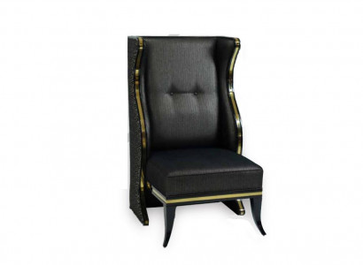Classic Armchair Luxury Design Wood Black Wing Chair Lounge Club