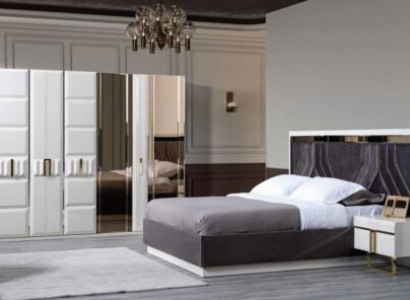 Luxury bedroom set with wardrobe, bed, and 2 bedside tables (4-piece).