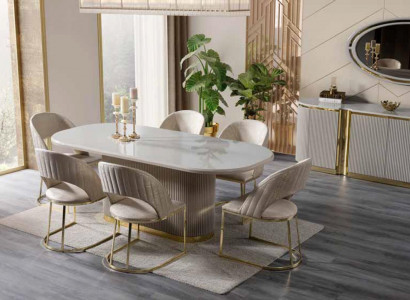 Dining room tables with 6 chairs dining set oval table sideboard 8-piece set.