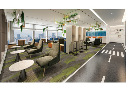 Phone booth, padded partition, padded furniture, equipment, office, office.
