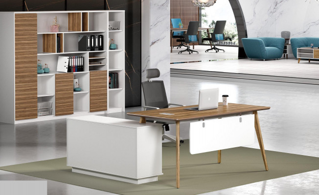 Office Set Complete Office Corner Desk File Cabinets 2-piece with Cable Duct