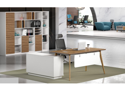 Office Set Complete Office Corner Desk File Cabinets 2-piece with Cable Duct