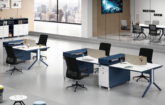 Desk office furniture setup tables call center wood 4 workstations