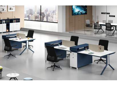 Desk office furniture setup tables call center wood 4 workstations