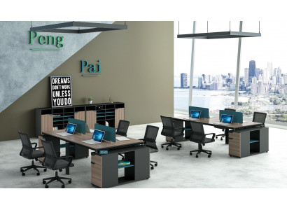 Office furniture setup tables desk call center wood 4 workstations desk