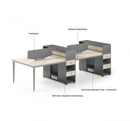 Office furniture setup tables desk 4 workstations call center