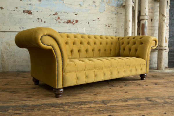 Designer Chesterfield Sofa Set Sofa Couch Upholstery Set in Velvet 4-piece.