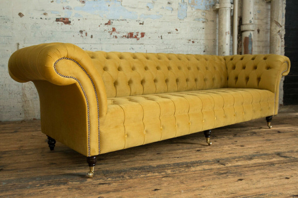 Designer Chesterfield Sofa Set Sofa Couch Upholstery Set in Velvet 4-piece.