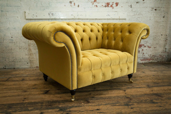 Designer Chesterfield Sofa Set Sofa Couch Upholstery Set in Velvet 4-piece.
