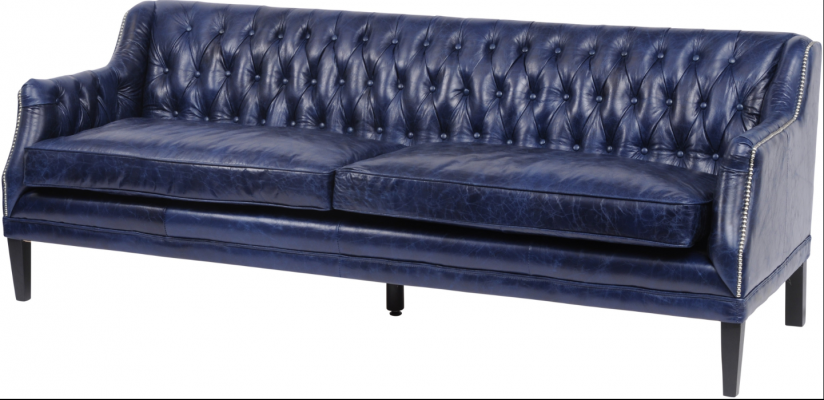 Blue Chesterfield Sofa Couch Upholstery Fabric Leather Couch Set 4-Seater New