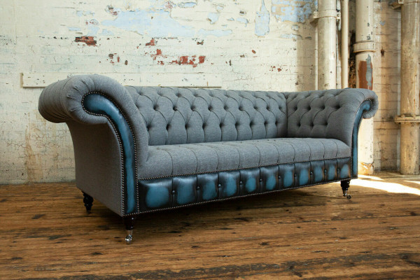 Designer Chesterfield gray sofas upholstered couches textile relax furniture