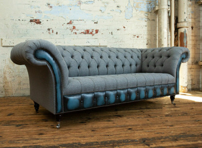 Designer Chesterfield gray sofas upholstered couches textile relax furniture