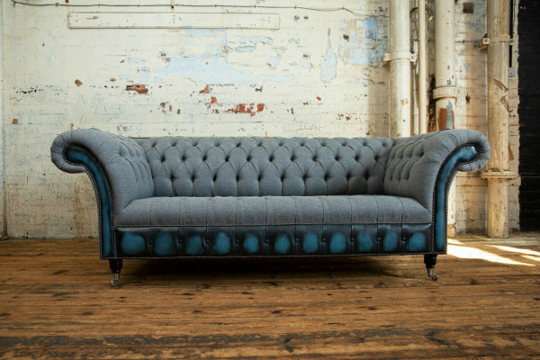 Designer Chesterfield gray sofas upholstered couches textile relax furniture