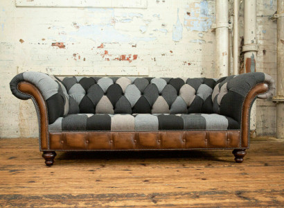 Chesterfield Textile Sofa 3-Seater Sofa Upholstered Sofas Design Luxury Fabric Sofas New
