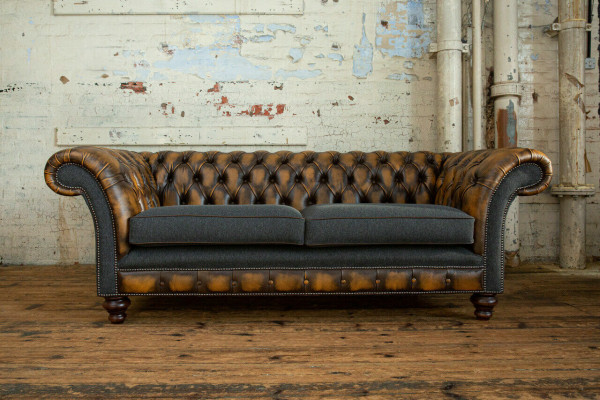 Design Chesterfield Sofa 3-Couch Sofa Set Fabric Upholstery Leather Three-Seater