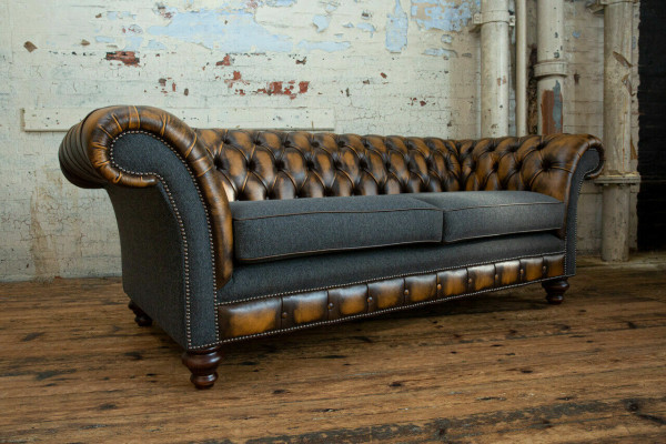 Design Chesterfield Sofa 3-Couch Sofa Set Fabric Upholstery Leather Three-Seater