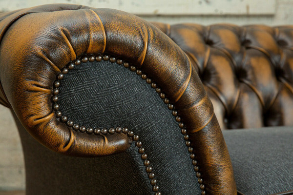 Design Chesterfield Sofa 3-Couch Sofa Set Fabric Upholstery Leather Three-Seater