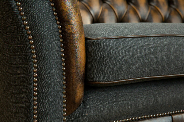 Design Chesterfield Sofa 3-Couch Sofa Set Fabric Upholstery Leather Three-Seater