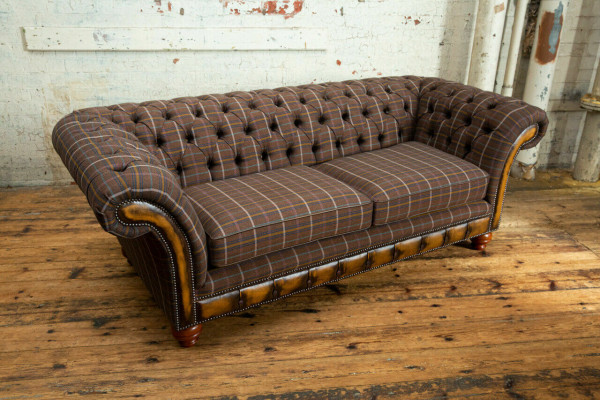 Classic Chesterfield Sofa 3-Seater Design Sofas Upholstered Couches Leather Brown