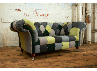 Designer Chesterfield Sofa 2-Seater Couch Upholstered Sofas Fabric Living Room Couches