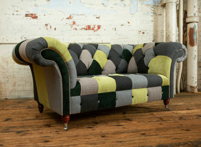 Designer Chesterfield Sofa 2-Seater Couch Upholstered Sofas Fabric Living Room Couches