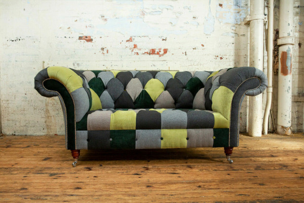 Designer Chesterfield Sofa 2-Seater Couch Upholstered Sofas Fabric Living Room Couches