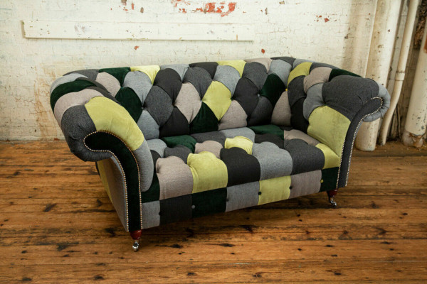 Designer Chesterfield Sofa 2-Seater Couch Upholstered Sofas Fabric Living Room Couches