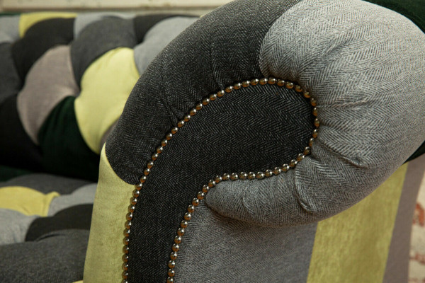 Designer Chesterfield Sofa 2-Seater Couch Upholstered Sofas Fabric Living Room Couches