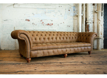 Chesterfield Brown Couch Sofa Upholstery 4-Seater Couch Seating Set