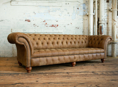 Chesterfield Brown Couch Sofa Upholstery 4-Seater Couch Seating Set