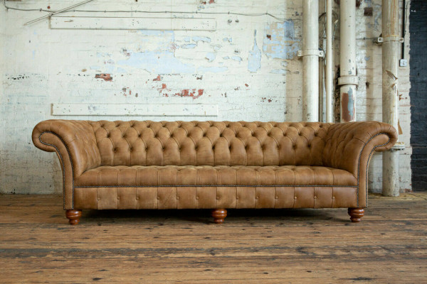 Chesterfield Brown Couch Sofa Upholstery 4-Seater Couch Seating Set