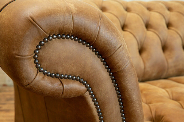Chesterfield Brown Couch Sofa Upholstery 4-Seater Couch Seating Set