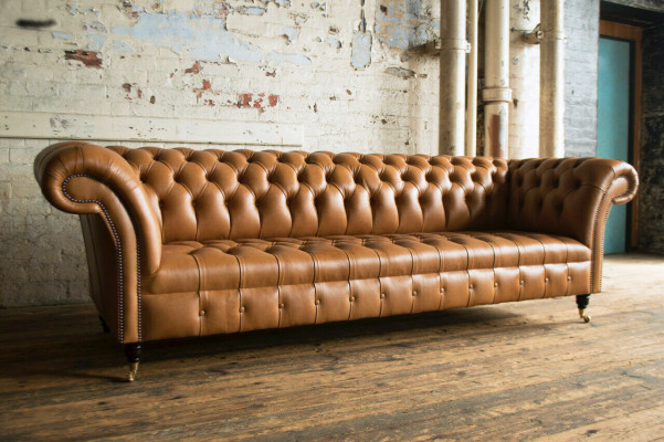 Design Chesterfield Sofa Set 4-Seater Couch Leather Upholstery Brown Luxury Sofa