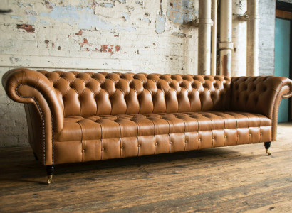 Design Chesterfield Sofa Set 4-Seater Couch Leather Upholstery Brown Luxury Sofa