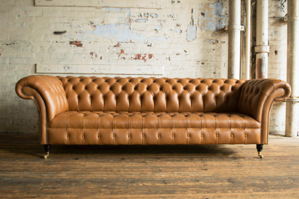 Design Chesterfield Sofa Set 4-Seater Couch Leather Upholstery Brown Luxury Sofa