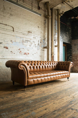 Design Chesterfield Sofa Set 4-Seater Couch Leather Upholstery Brown Luxury Sofa