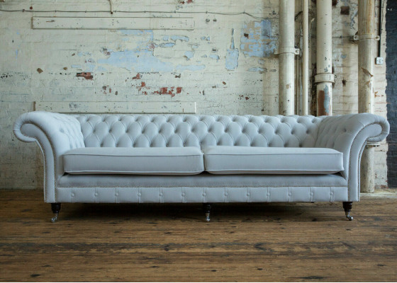 Gray Chesterfield 4-seater upholstered couch modern style velvet textile fabric sofa
