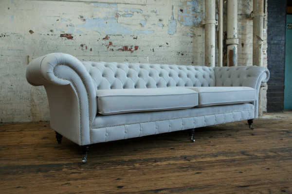 Gray Chesterfield 4-seater upholstered couch modern style velvet textile fabric sofa