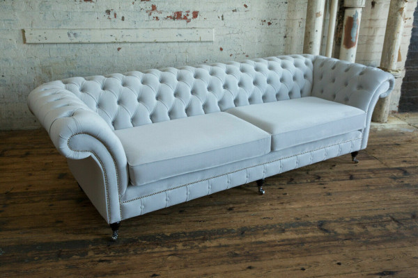 Gray Chesterfield 4-seater upholstered couch modern style velvet textile fabric sofa