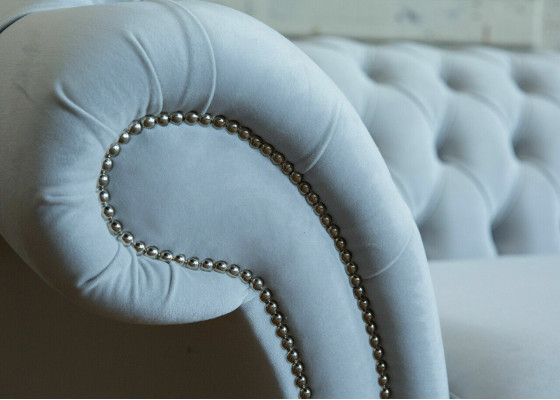 Gray Chesterfield 4-seater upholstered couch modern style velvet textile fabric sofa